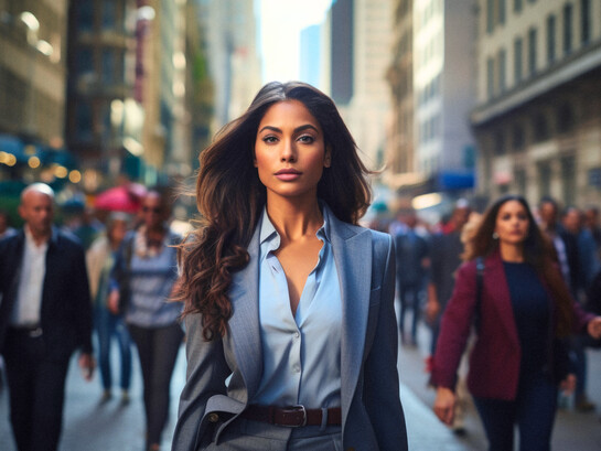 A woman dressed for work, representing how they rise to the challenges and uplift societies