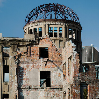 The preserved remains of the Atomic Bomb Dome stand as a haunting testament to the tragedy and hope of Hiroshima, Hiroshima, Japan