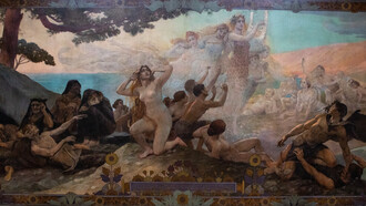 Georges Antoine Rochegrosse (1859–1938)
"El canto de las musas despierta el alma humana"
Fresco en la escalera principal de la Biblioteca de la Sorbona en 1898, París, Francia