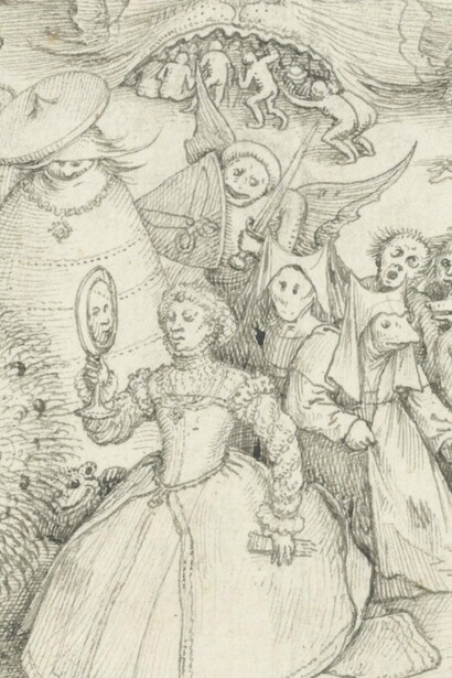 Detalle de "Superbia (Orgullo)", grabado, Pieter Brueghel el viejo, 1556-1557