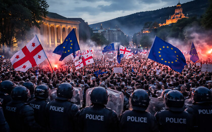 Pro-European protesters face riot police in Tbilisi, as Georgia’s struggle between democratic aspirations and authoritarian pressure unfolds in the streets