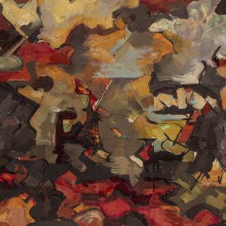 Audrey Flack, Paisaje expresionista abstracto (con nubes) (detalle), 1951. Cortesía del Museo Nacional Thyssen-Bornemisza