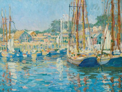 Jane Peterson, Gloucester Harbor–Late afternoon, c. 1916. Courtesy of Schoelkopf Gallery