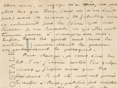 Lettre dense et émotive de Paul-Jean Toulet, écrite en voyage et envoyée à un proche, à l’encre violette