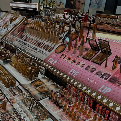 Charlotte Tilbury x Sephora installation featuring the brand’s signature makeup collection and immersive beauty experience