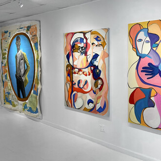 Various artists, Blue take me to the end, exhibition view. Courtesy of Galeria Azur