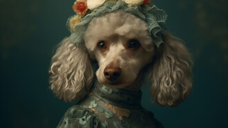 Contudo, talvez o trabalho que mais capturou o público seja sua série de retratos de animais, sobretudo cães, em poses de nobreza. A brincadeira começou com um presente: o shih tzu Bandit, retratado ao estilo de Rembrandt — batizado de “Rembrandit”. O humor da peça agradou e logo vieram encomendas. Hoje, esses cães vestem mantos, gravatas, sentam-se como aristocratas e exigem a mesma atenção que retratos humanos históricos. Essa fusão de afeto pet + estética clássica tornou-se marca registrada do artista