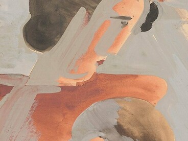 "Enfrentados (estudio en rojo)", témpera sobre madera, Oskar Schlemmer, 1928