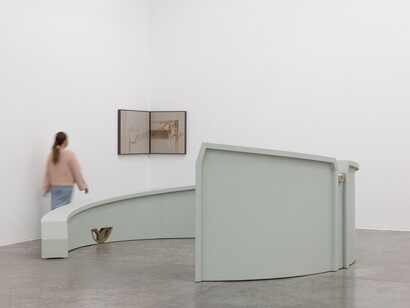 Asma Belhamar, When the window refused to fly, and the arch decided to hold the sky, exhibition view. Courtesy of Green Art Gallery