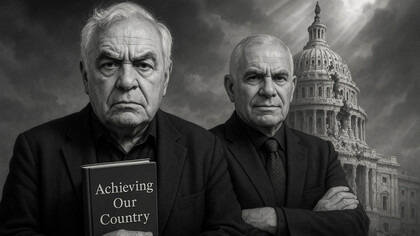 Richard Rorty and Edward Luttwak in front of the US Capitol