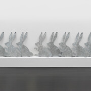 Marc Ganzglass, Rabbits (Galvanizing), 2013, Galvanized steel in 8 parts, 22 x 15 1/2 x 2 1/2 inches each, overall length 8 feet, unique