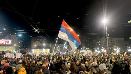 Demonstrators come together at Slavija Square in Belgrade on December 22, 2024
