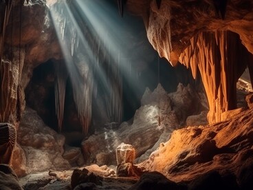 La caverna si manifesta come uno spazio sacro e fuori dal tempo, custode della memoria, degli dei e dell’armonia perduta tra uomini e animali