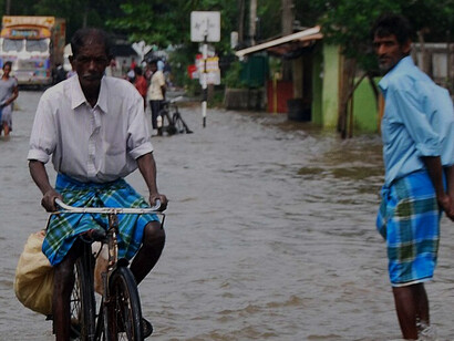 Batticaloa flood 2011 in Sri Lanka showing flooded streets caused by heavy rains during a major disaster