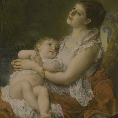Adolphe Jourdan, "El abrazo de una madre", óleo sobre lienzo, 1889