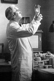 Alexander Fleming en su laboratorio