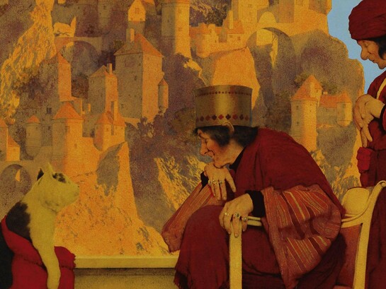 Maxfield Parrish, "El gato con botas", óleo sobre madera, 1913