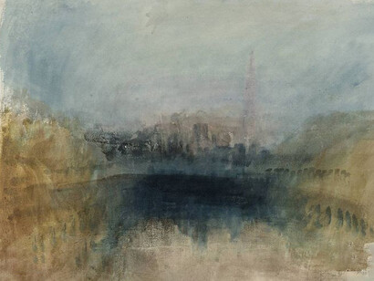 William Turner, Water and Trees with a Distant Spire (1829)