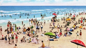 Bathing scene on the ocean, Myrtle Beach, South Carolina: "America's finest strand"