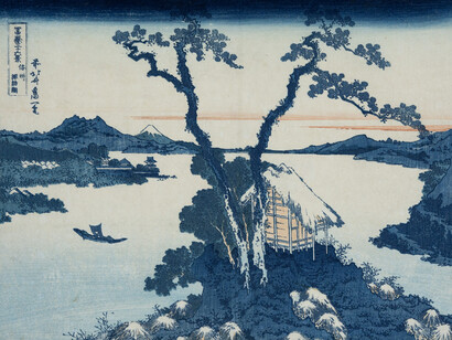 Katsushika Hokusai, Lake Suwa in Shinano Province (Shinshū Suwa-ko). Part of the series Thirty-six views of Mount Fuji (Fugaku sanjūrokkei) (detail), 1829-1833. Courtesy of Designmuseum Danmark