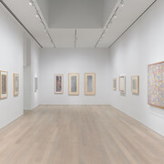 Jasper Johns, Between the clock and the bed, exhibition view. Courtesy of Gagosian