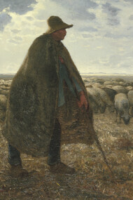 Jean-François Millet (French, 1814–1875). "Shepherd Tending His Flock", early 1860s. Oil on canvas, 32 3/16 x 39 9/16 in. (81.8 x 100.5 cm). Brooklyn Museum, Bequest of William H. Herriman, 21.31. (Photo: Brooklyn Museum)