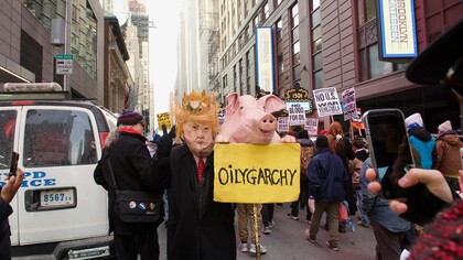 Protestors gather in Times Square against the invasion of Venezuela and kidnapping of Nicolás Maduro by the U.S.