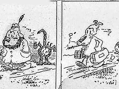 Krazy Kat cartoon for 8 February 1922, comment on "Bootleggers" (people smuggling or transporting alcohol during Prohibition in the United States)