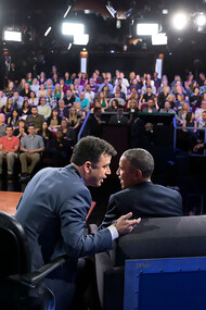 Former President Barack Obama spoke with Jimmy Kimmel between taped segments of Jimmy Kimmel Live! in Los Angeles, California, on March 12, 2015