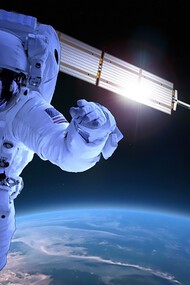 Captivating image of a satellite in the vastness of outer space, symbolizing cutting-edge technology and exploration beyond our Earthly confines