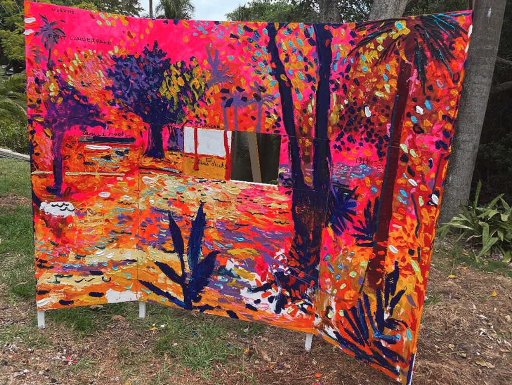 Rex Hausmann, Hunting Blind #2 (The Duck Blind): Fort Lauderdail, Florida | The Remington Hous, Acrylic on Canvas, 2022, 72x48x2.5 in, 21st Century and Contemporary