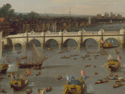 Que el agua vuelva a ser escenario, no solo trámite. Y si lo logramos, quizá el río vuelva a cantar. Canaletto (1697-1768), «Puente de Westminster, con la procesión del alcalde sobre el Támesis». 1747, óleo sobre lienzo. 
Centro de Arte Británico de Yale, New Haven, Connecticut, EE.UU.
