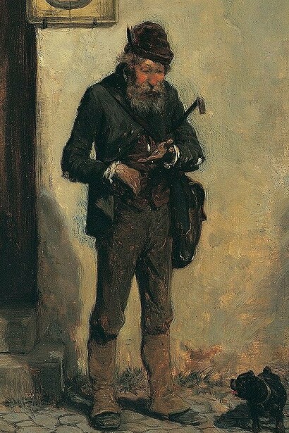 "El último centavo", óleo sobre madera, 
Hugo Kauffmann, 1872