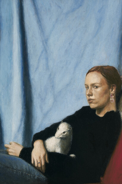 Giangiacomo Rossetti, Studio portrait with ermine (detail), 2025. Courtesy of
the artist and Mendes Wood DM, São Paulo, Brussels, Paris, New York