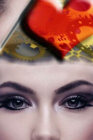 A portrait of a woman communicating what she is thinking