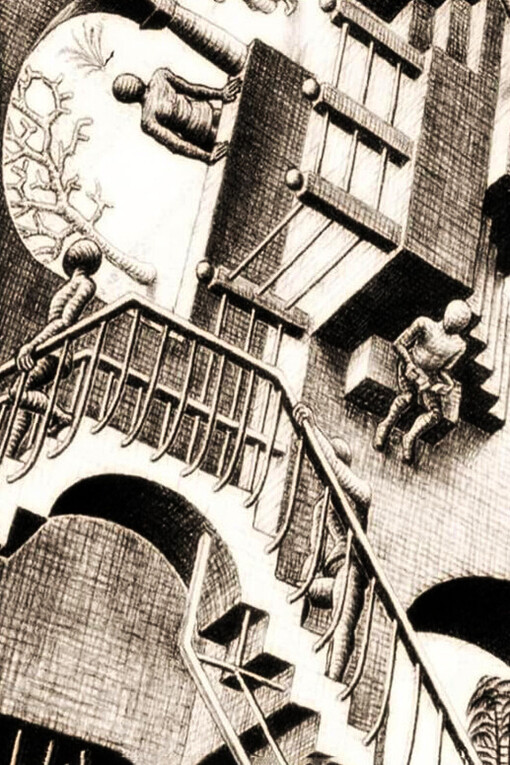 M.C. Escher, Relatividad (1953, detalle)