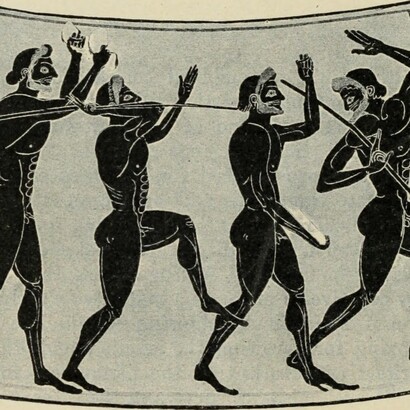 Panathenaic amphora, VI secolo a.C.  Illustrazione dal libro "Greek athletic sports and festivals", 1910