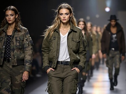 Models strutted down the catwalk in bold, military-inspired camouflage looks
