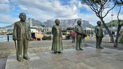 The statues of four South African Nobel Peace Prize laureates, located on Breakwater Boulevard at the V&A Waterfront, Cape Town