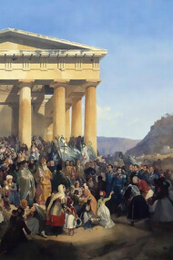 The Entry of King Otto of Greece into Athens (German: Empfang König Ottos von Griechenland in Athen) is an 1839 oil-on-canvas history painting by the German artist Peter von Hess