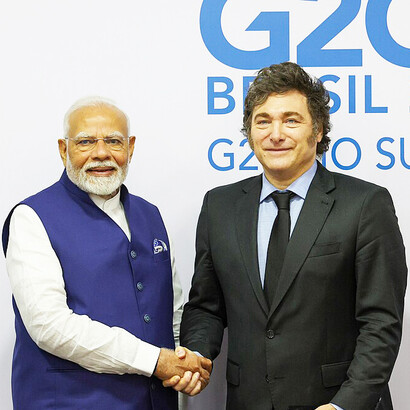 Prime Minister in a bilateral meeting with the President of the Argentina, Mr. Javier Milei during G20 Summit at Rio de Janeiro, in Brazil on November 19, 2024