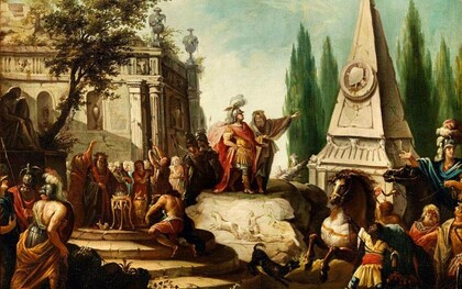 Johann Heinrich Schönfeld, Alessandro Magno sulla tomba di Achille, olio su tela, 1672