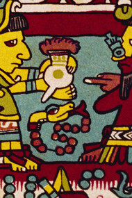 Copia de una ilustración del Códice Nuttall donde se representan dos reyes de la cultura mixteca compartiendo una bebida de chocolate