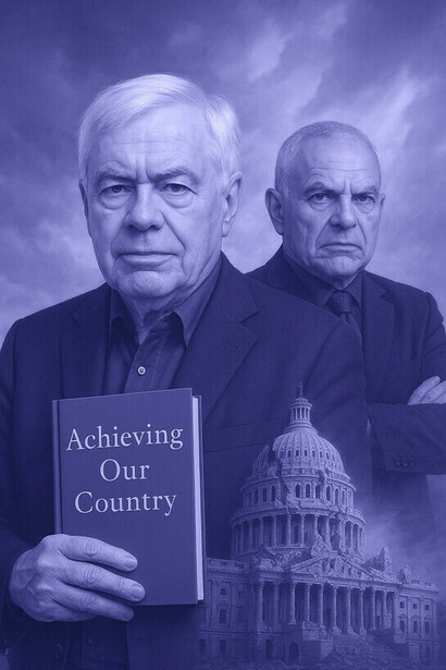 The strongman prophets Richard Rorty and Edward Luttwak, generated with ChatGPT Plus according to the author's specifications