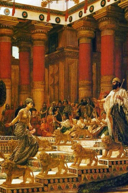 According to biblical accounts in 1 Kings 10, King Solomon received the Queen of Sheba—also known as the Queen of Saba—in Jerusalem after she traveled from her kingdom, likely located in modern-day Yemen. She arrived with a caravan of camels bearing spices, gold, and precious stones, intending to test Solomon’s renowned wisdom with difficult questions. The text describes her awe at his palace, court, and temple offerings, her praise of his God, and the presentation of lavish gifts, while noting that no messenger is explicitly mentioned as prompting her visit