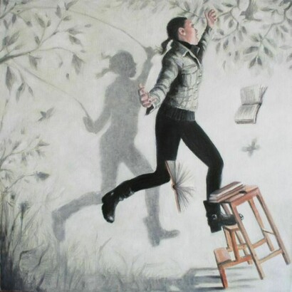 Vania Elettra Tam, Cielo... un passero solitario, 2012. Olio su tela, 50x50 cm.   
