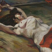 Renato Guttuso, Eroina (L'eroina garibaldina/Partigiana assassinata), 1954, olio su tela, cm. 110 x 120,  Courtesy Galleria d'Arte Maggiore G.A.M., Bologna (Italy)