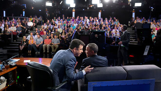 Former President Barack Obama spoke with Jimmy Kimmel between taped segments of Jimmy Kimmel Live! in Los Angeles, California, on March 12, 2015