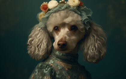 Contudo, talvez o trabalho que mais capturou o público seja sua série de retratos de animais, sobretudo cães, em poses de nobreza. A brincadeira começou com um presente: o shih tzu Bandit, retratado ao estilo de Rembrandt — batizado de “Rembrandit”. O humor da peça agradou e logo vieram encomendas. Hoje, esses cães vestem mantos, gravatas, sentam-se como aristocratas e exigem a mesma atenção que retratos humanos históricos. Essa fusão de afeto pet + estética clássica tornou-se marca registrada do artista