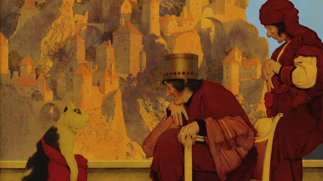 Maxfield Parrish, "El gato con botas", óleo sobre madera, 1913